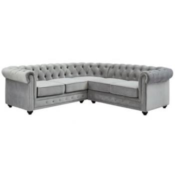 Canapé d'angle en velours - CHESTERFIELD - Gris - Réversible - 4 places