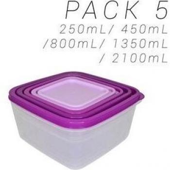 Portapranzo quadrati in plastica multicolore, 5 pezzi viola (20167-MOR)