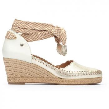 Pikolinos VILA W9Y Golden Leather Wedge Sandals for Women