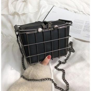 Bolso de Cuero PU con Cesta y Cadena
