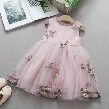 Vestido Infantil Sin Mangas con Chaleco Rosa y Blanco