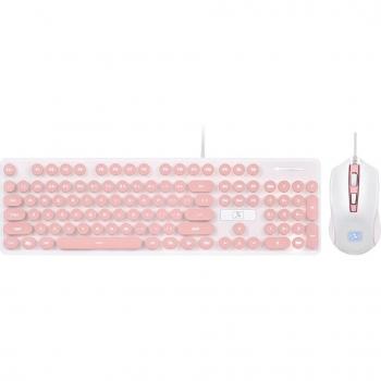 Round Key Cap Retro Pink Gaming Keyboard and Mouse