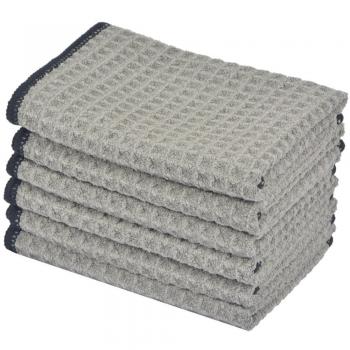 Chiffons de nettoyage en microfibre super doux séchage rapide 30cm x 30cm 6 pack Gris W/Bord Noir KinHwa