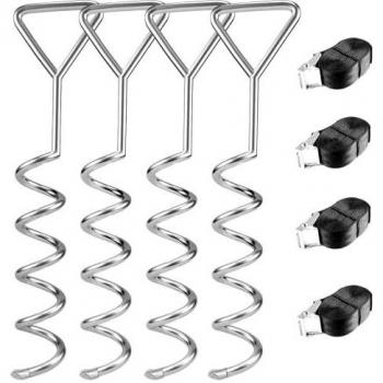 Trampoline Ground Anchor Kit for Trampolines, Swings, Pet Tent, Camping, Playhouses (Silver)