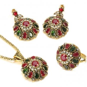 Kinel Boho Antique Gold Flower Earring and Necklace Set
