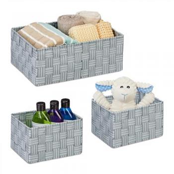 Woven Storage Baskets Set of 3 - Grey Plastic and Metal Frame