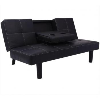 Divano Letto Design Moderno con Tavolo a Scomparsa in Ecopelle Nera