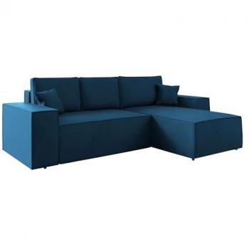 Sofá rinconero Clovis 108, azul, función de descanso, caja de ropa de cama, 279x181x94cm