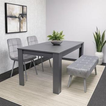 KOSY KOALA Dark Grey Dining Table Set – 2 Velvet Chairs & Bench