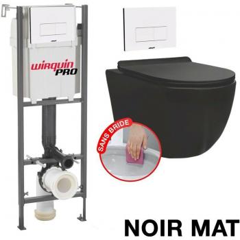 WC Élégance Nocturne – Cuvette Noire Matt Suspendue, Plaque Blanche Design