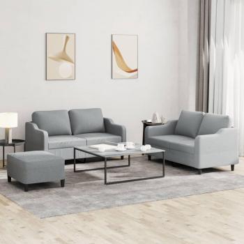 VidaXL Sofagarnitur 3-teilig Hellgrau Stoff mit Kissen