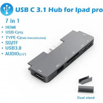 USB C Hub mit PD-Ladung, TF/SD Kartenleser, HDMI und Kopfhöreranschluss für iPad Pro und MacBook Air