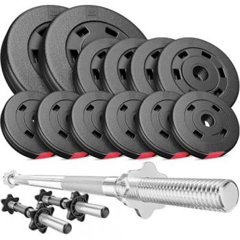 Set d'haltères 38 kg avec barre longue 167 cm et barres courtes 45 cm