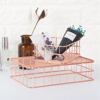 Rose Gold Wire Mesh Bathroom Organizer and Brush Holder