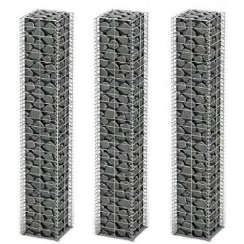 VidaXL Gabion Set of 3 Galvanized Wire Cages, Each Measuring 25 cm x 25 cm x 150 cm