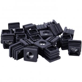 Tuyau Carré avec Plugs M8, Filetage 20×20 mm, Pack de 20 – Noir