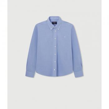 Camisa de Niño en Piqué Azul con Cuello Abotonado Hackett