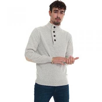 Barbour Men's White XL Half-Zip Sweater with Patches