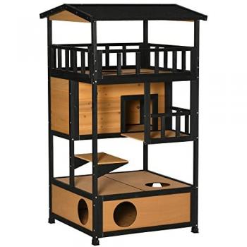 Caseta para gatos de madera 75,5x75x137 cm refugio para gatos con techo asfáltico