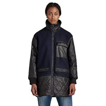 Giacca lunga G-Star in tessuto quilt con fodera marmorata color blu mazarine S