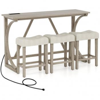 Bar Set 4x1 Costway – Bancone Alto, Sgabelli Sella Grigio/Beige