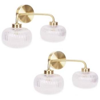 Amaia Twin – Brushed Gold IP44 2‑Way Glass Wall Lights