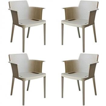 Set di 4 Poltrone in Plastica per Esterno e Interno Tortora