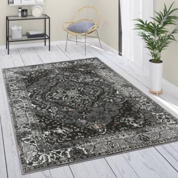 Tappeto salotto floreale in stile moderno, pelle corta, colori grigio e crema, 60x100 cm