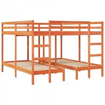 VidaXL Triple Bunk Bed Frame Wax Brown 140x200/70x140 cm Solid Wood Pine