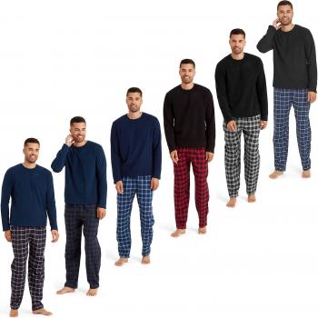 Conjunto de Pijamas de Fleece para Hombre Snuggaroo, Top de Manga Larga y Pantalones Cuadrados en Azul Marina L