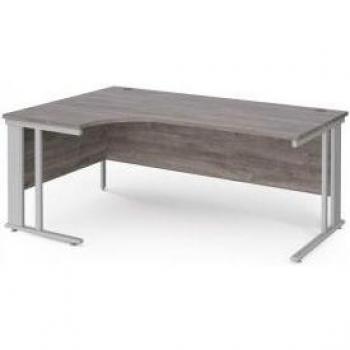 Maestro 25 Left‑Hand Ergonomic Desk – 1800 mm Wide, Silver Cable‑Managed Frame, Grey Oak Surface