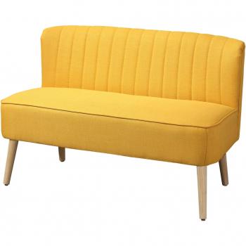 HOMCOM Divano 2 Posti Moderno in Tessuto Senza Braccioli con Gambe in Legno, 117x56.5x77 cm, Giallo
