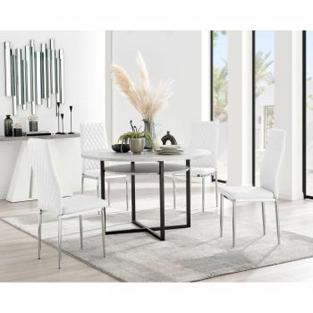 Grey Concrete Effect Dining Table & 4 Milan Chrome Leg Chairs Set