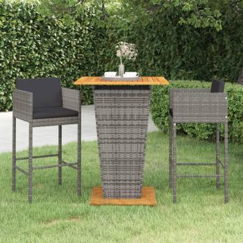 Bar Jardin Gris 3P – Ensemble avec Coussin en Résine