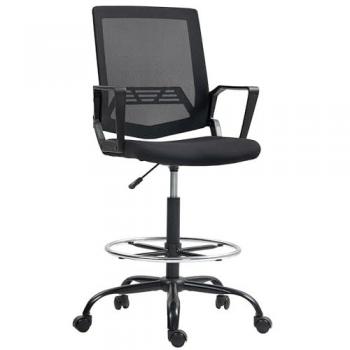 Fauteuil de Travail HOMCOM Noir – 665x705mm, Hauteur 118-1395mm, Pivot à 360°, Repose-pieds Ajustable