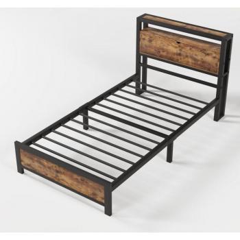 Lit Simple Junior 90x200 cm avec Cadre Métallique et Rangement