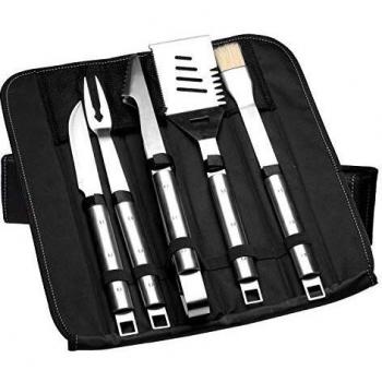 Berghoff Stainless Steel BBQ Tool Kit (6 Pieces) with Fold‑Away Bag – Black – Unisex – One Size
