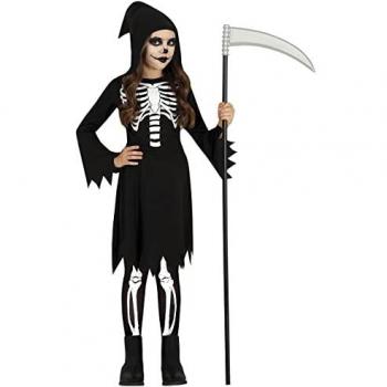 Costume de squelette macabre pour fille, robe à capuche, 7-9 ans, noir