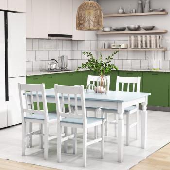 Living Room and Dining Room Pine Wood Dining Chairs with Slat Back and White Upholstery