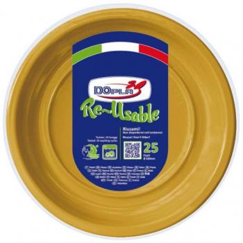 Piatti piani in polistirene Dopla Reusable oro conf. 25 pz Ø 220 mm 11858