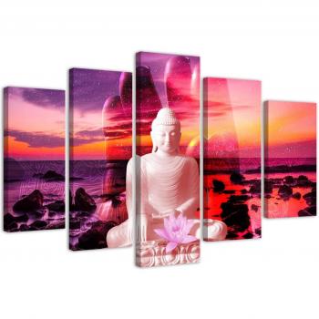 5‑Teiliges Leinwandset Buddha Sunset Sea – 100 × 70 cm in Rosenfarbe