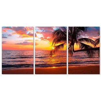 Acrylglasbild QUEENCE Paradise Beach 3-teilig Bilder Gr. B/H: 120cm x 60cm, Acrylglasbild Strand Querformat, pink