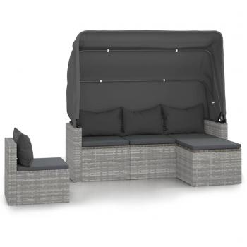 Vidaxl 4-tlg. Garten-sofagarnitur Mit Kissen Grau Poly Rattan