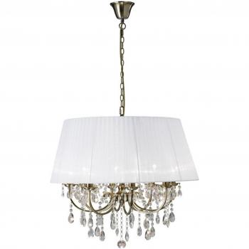 INSPIRED LIGHTING Olivia Ceiling Pendant with White Shade 8 Light Antique Brass, Crystal