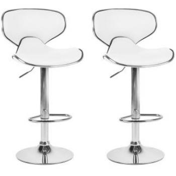 Set of 2 Modern White Faux Leather Bar Chairs with Gas Lift