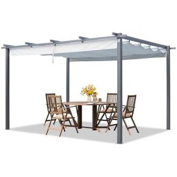 Pérgola da giardino 3x4 m con tetto scorrevole in acciaio grigio perla