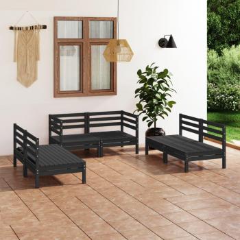 Vidaxl 6 Piece Garden Lounge Set Black Solid Pinewood