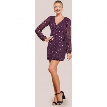 Goddiva Wine Sequin Wrap Mini Dress