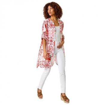 Red Roman Tile Print Longline Blouse