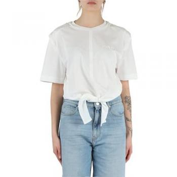 XS White Logo Cotton T‑Shirt – PINKO Women